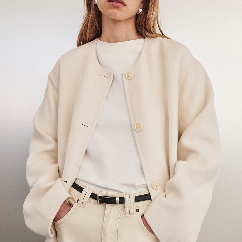 NEW DISSH Cream Collarless Pea Coat
